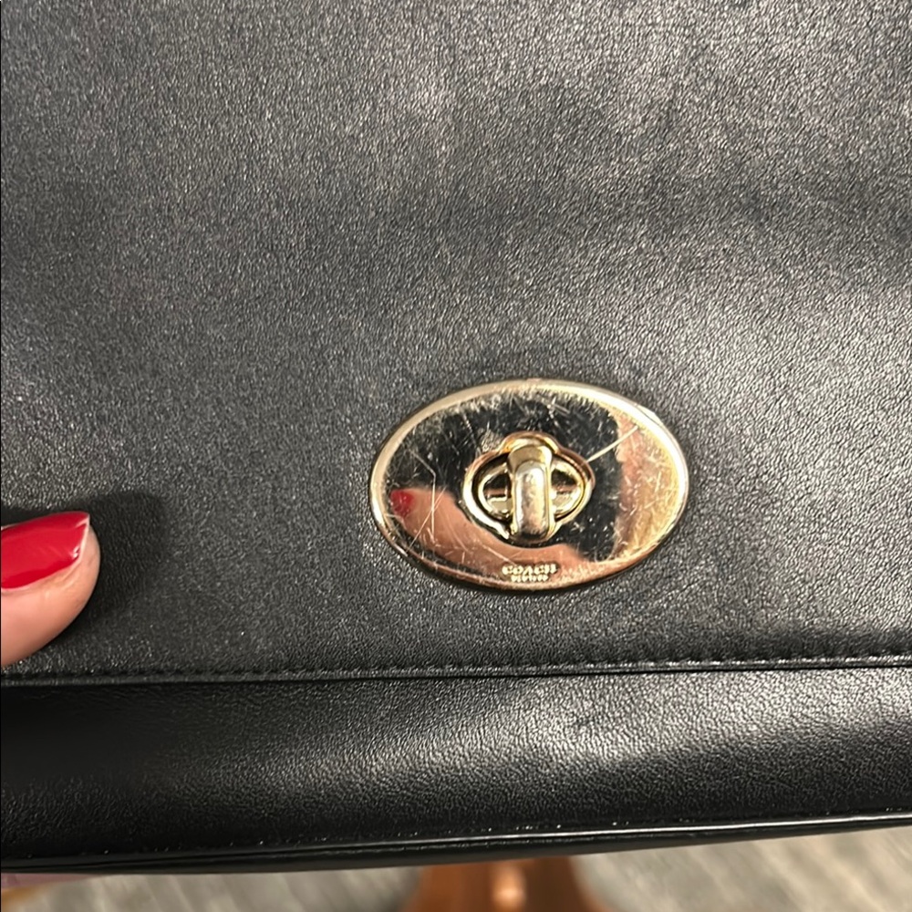 Coach Black Leather Crossbody with Gold Turn-Lock